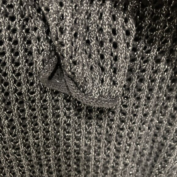 JEANNE PIERRE gray silver metallic open knit long sleeve scoop neck sweater XL - Picture 5 of 7